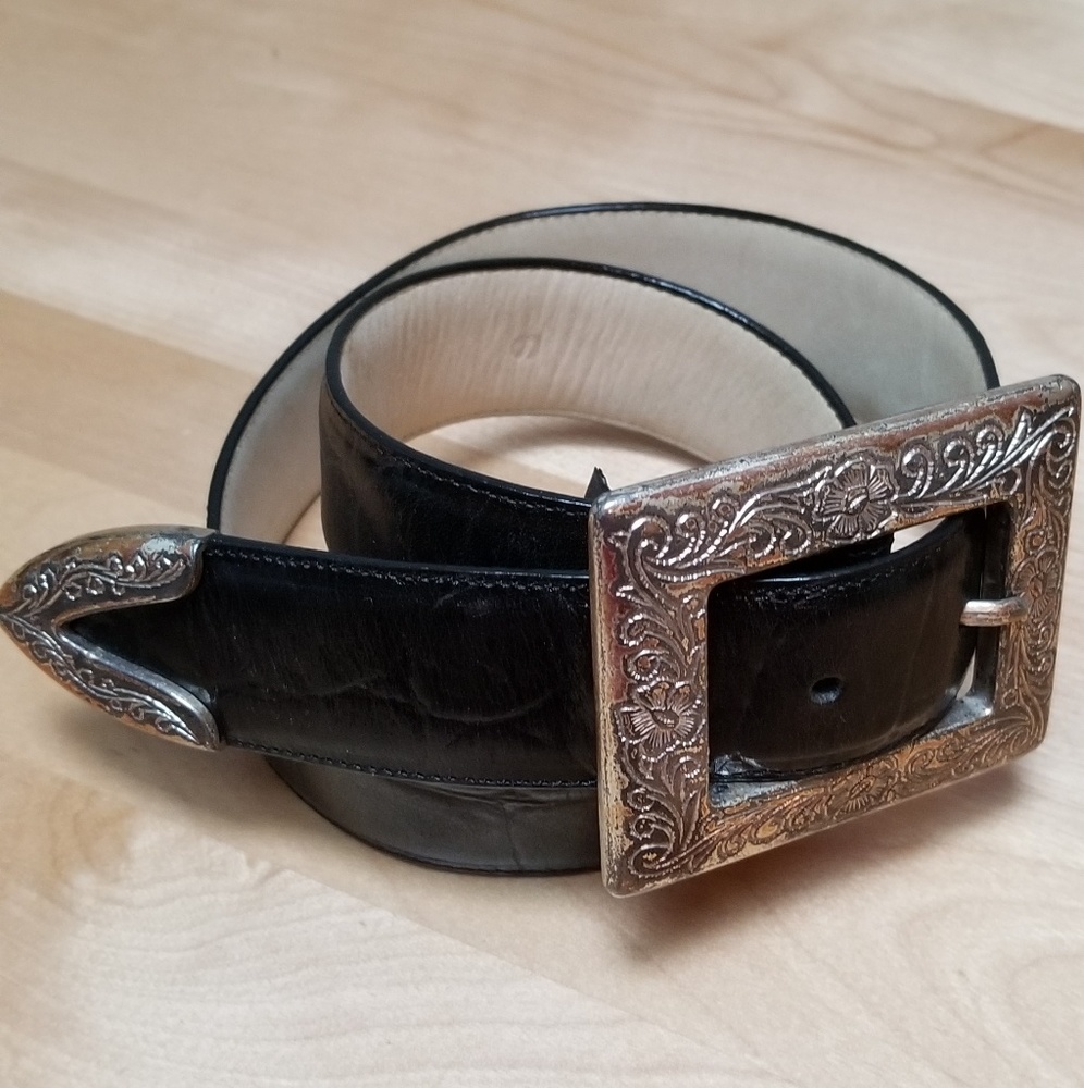 BRIGHTON | BLACK BELT SILVER TIP & BUCKLE, SZ S
